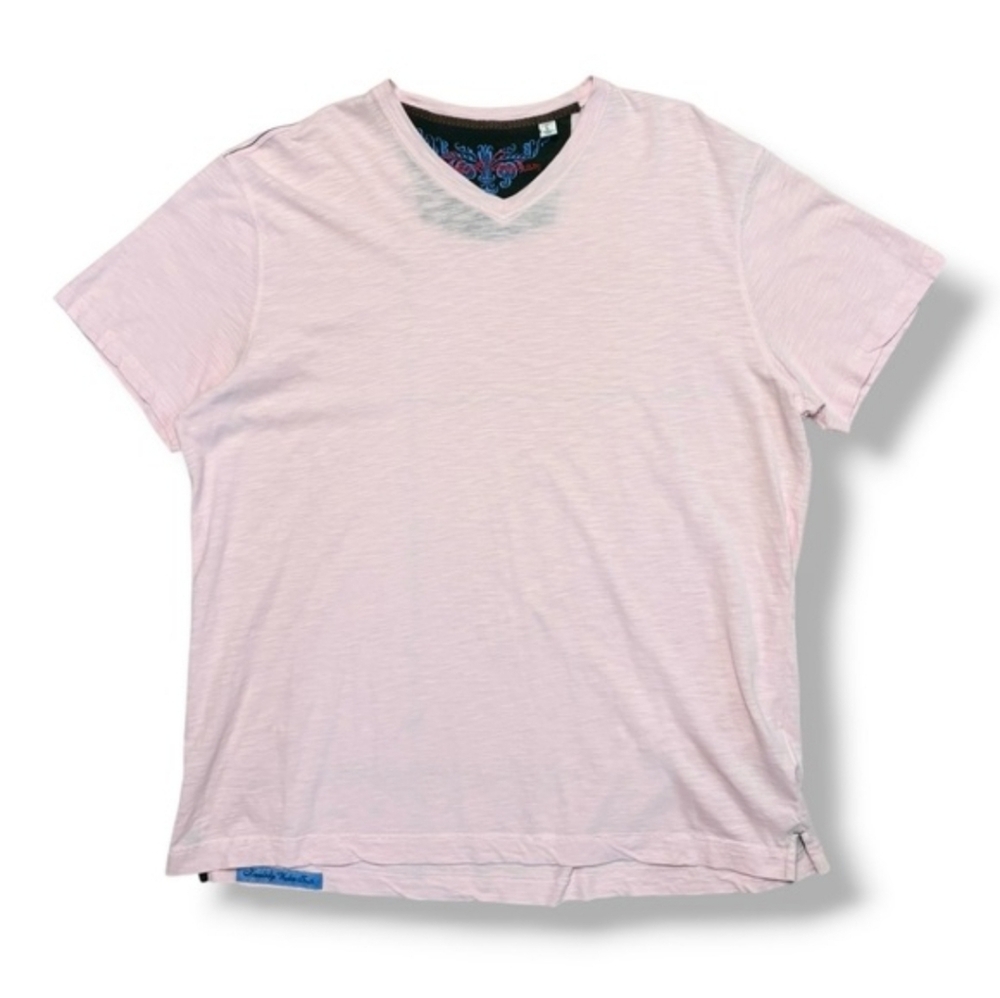 ROBERT GRAHAM Pink Classic Fit V Neck Short Sleeve Shirt Size L
